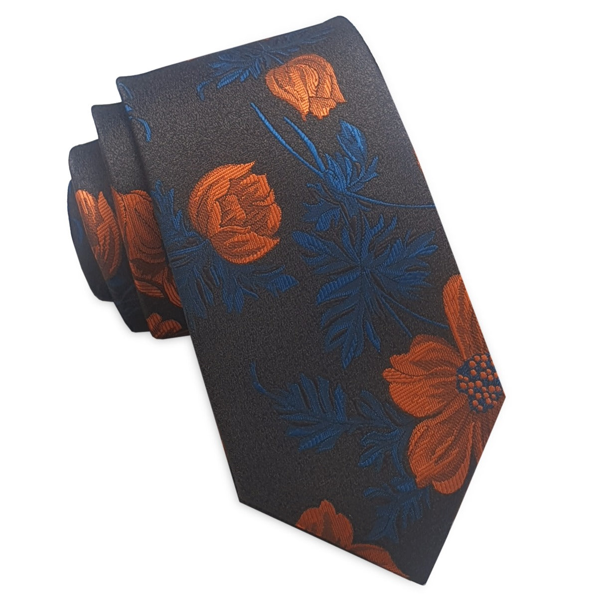 brown with orange floral slim tie