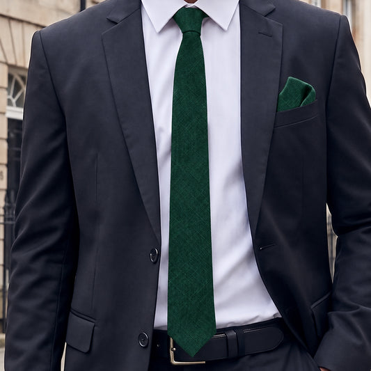Hunter Green Cotton Slim Tie & Pocket Square Set