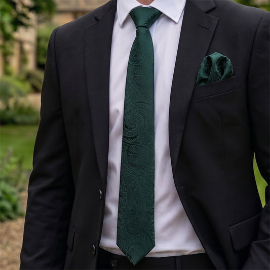Bright Blue Paisley Slim Tie and Pocket Square Set
