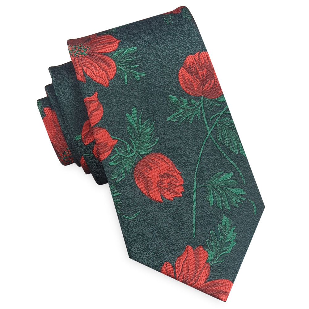 dark green with floral slim tie