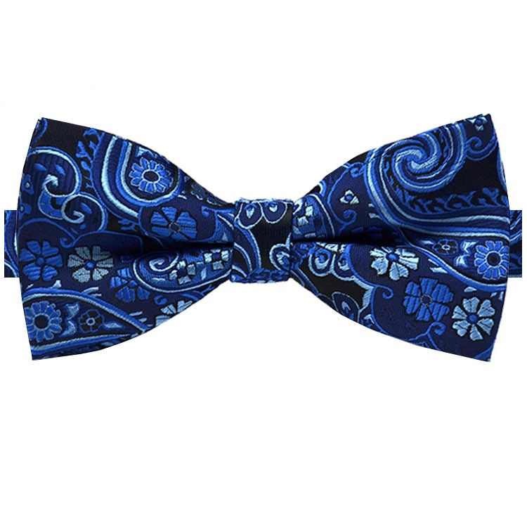 dark and light blue floral bow tie