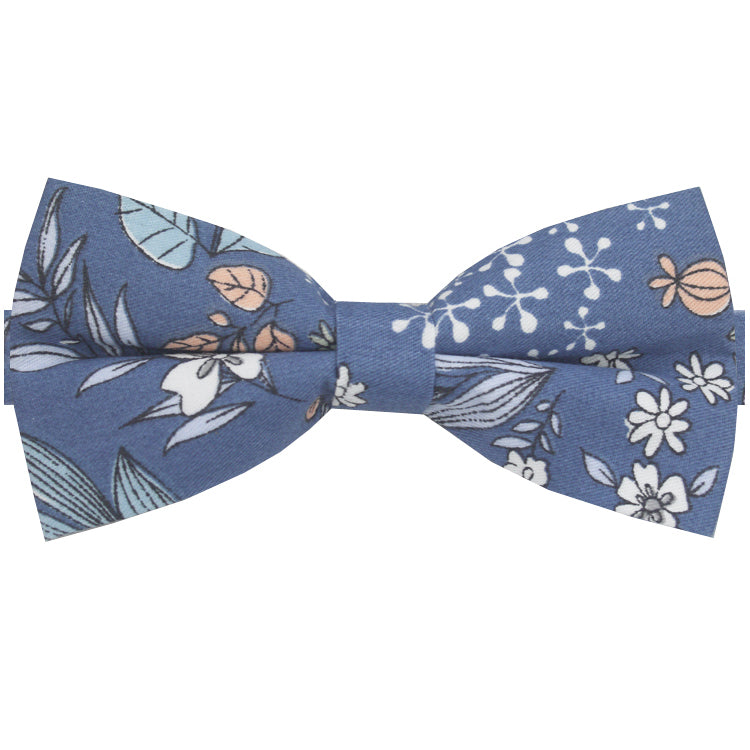 denim blue with floral bow tie