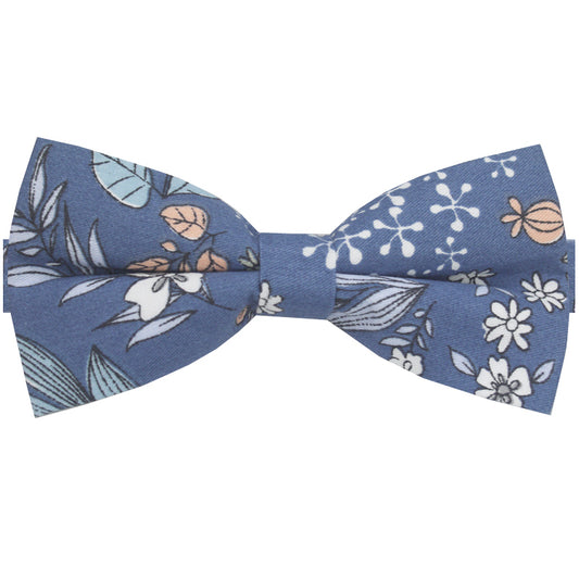 denim blue with floral bow tie