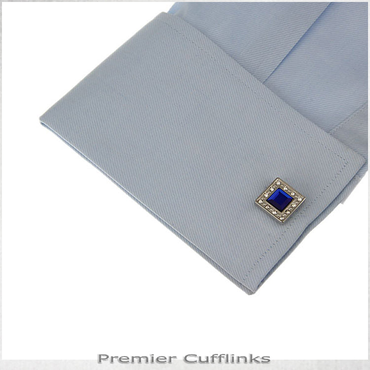 Diamante Edge With Royal Blue Inset Cufflinks