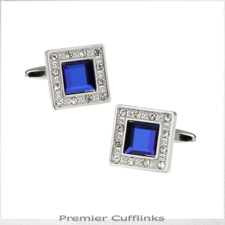 Diamante Edge With Royal Blue Inset Cufflinks