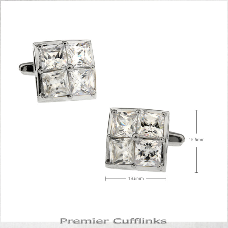 Four Crystal Squares Inset Cufflinks