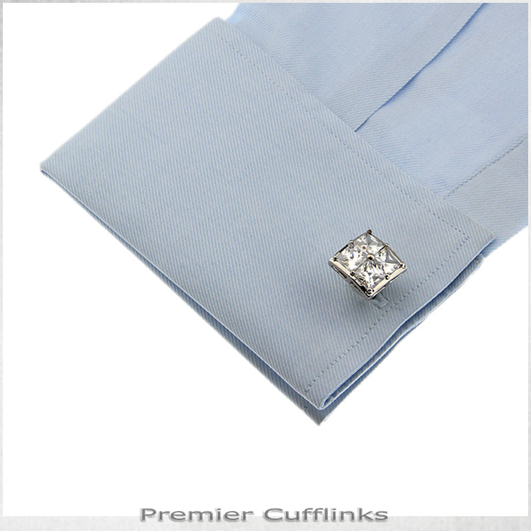 Four Crystal Squares Inset Cufflinks