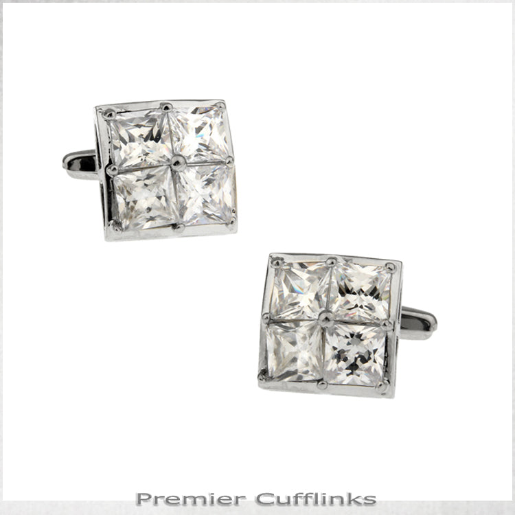 Four Crystal Squares Inset Cufflinks