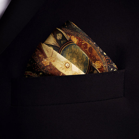 Genuine Silk Celestial Compass and Zodiac Fresco Pocket Square