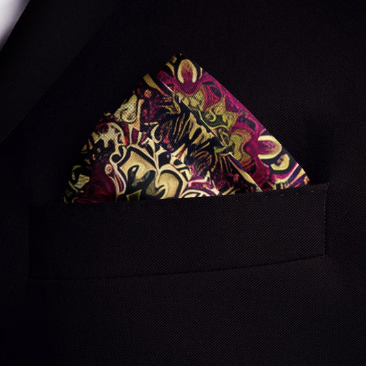 Genuine Silk Cream & Raspberry Imperial Tapestry Pocket Square