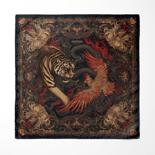 Genuine Silk Crimson Tiger Phoenix Pocket Square