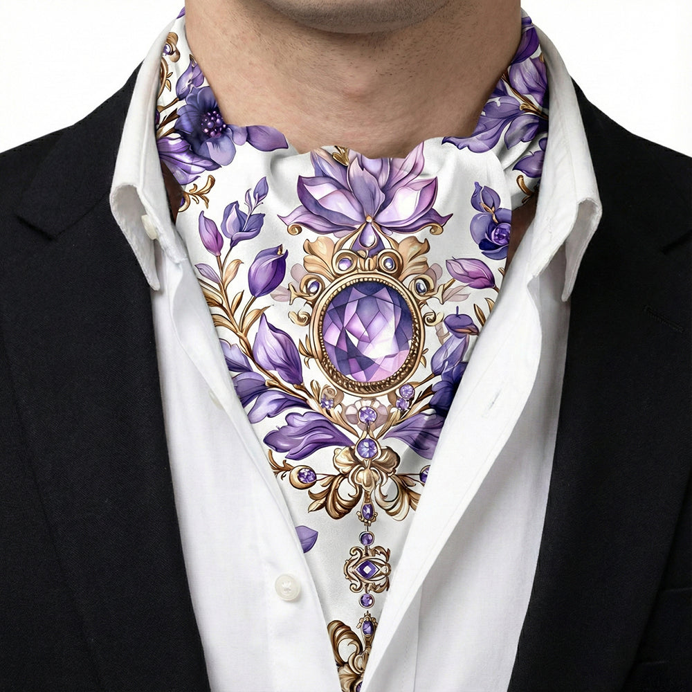 Genuine Silk Lisianthus Flowers Ascot Cravat