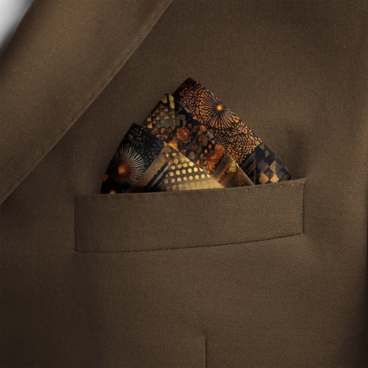 Genuine Silk Amber Mosaic and Midnight Lights Pocket Square