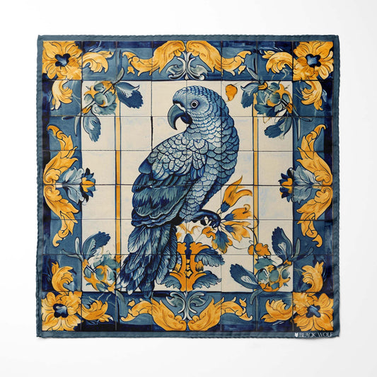 Genuine Silk Blue Parrot Floral Pocket Square