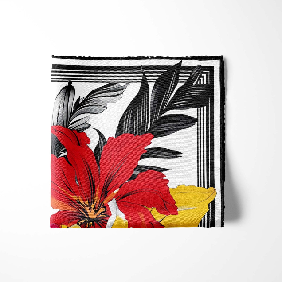 Genuine Silk Carnival Bloom and Scarlet Stripe Pocket Square