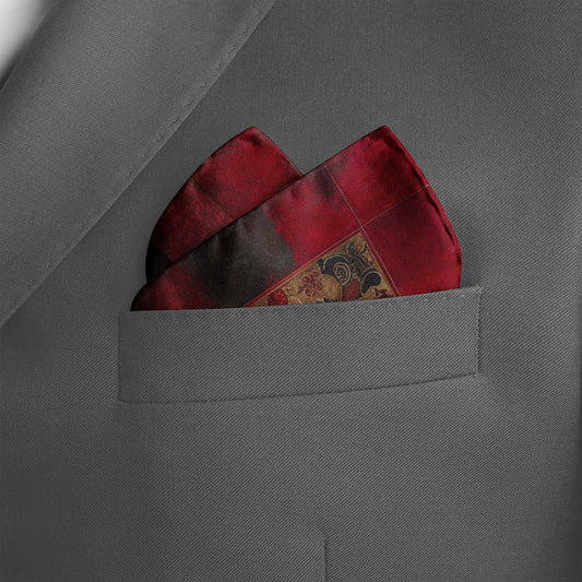 Genuine Silk Garnet Mandala and Royal Lotus Pocket Square
