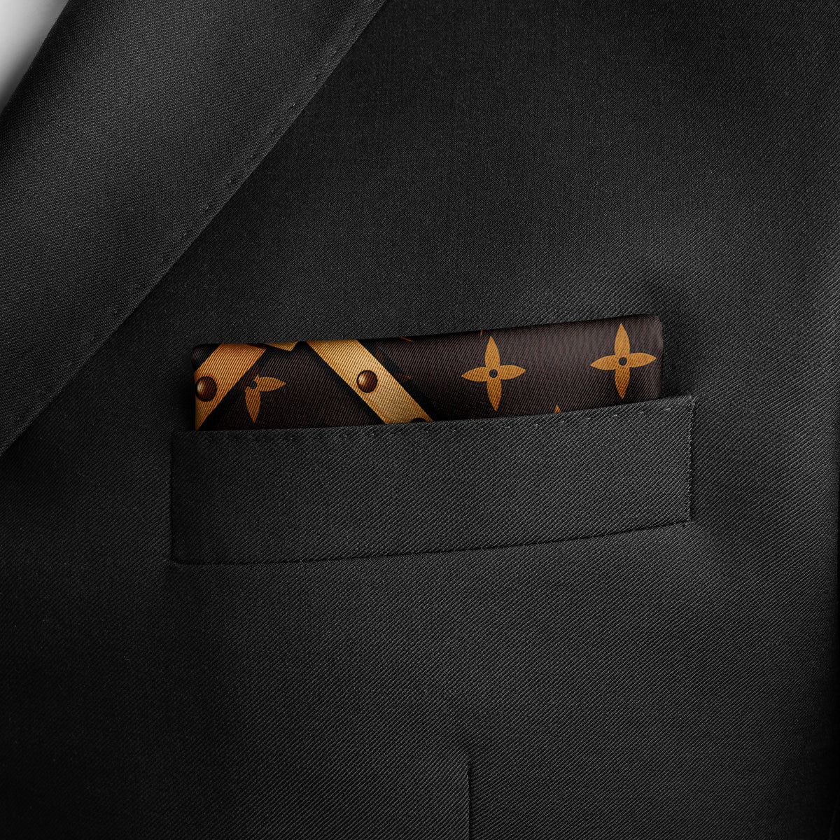 Genuine Silk Gold and Black Luxury Design Pocket Square
