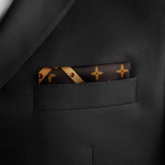 Genuine Silk Gold and Black Luxury Design Pocket Square