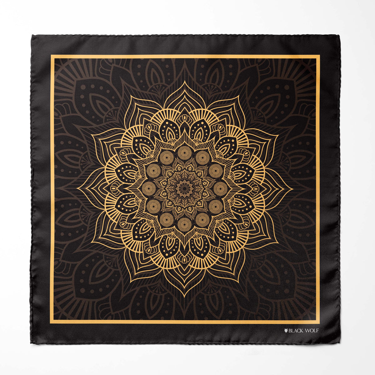 Genuine Silk Onyx Bloom and Gold Mandala Pocket Square