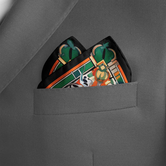 Genuine Silk Saffron, Emerald and Midnight Talisman Pocket Square