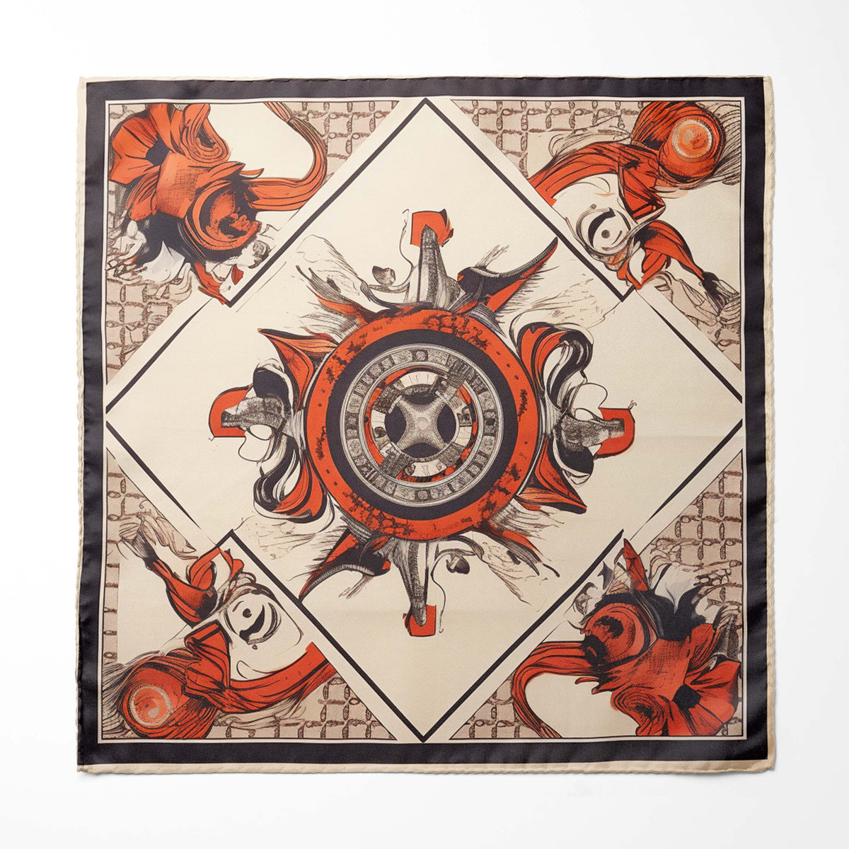 Genuine Silk Samurai and Crimson Wheel Harmony Pocket Square