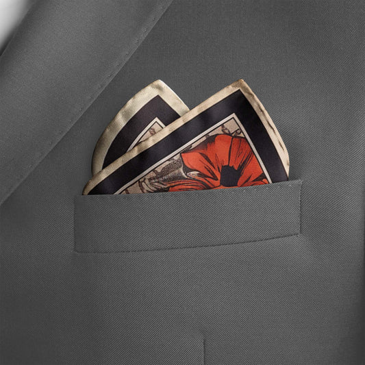Genuine Silk Samurai and Crimson Wheel Harmony Pocket Square