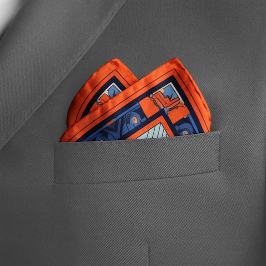 Genuine Silk Vermilion Labyrinth and Azure Echo Pocket Square