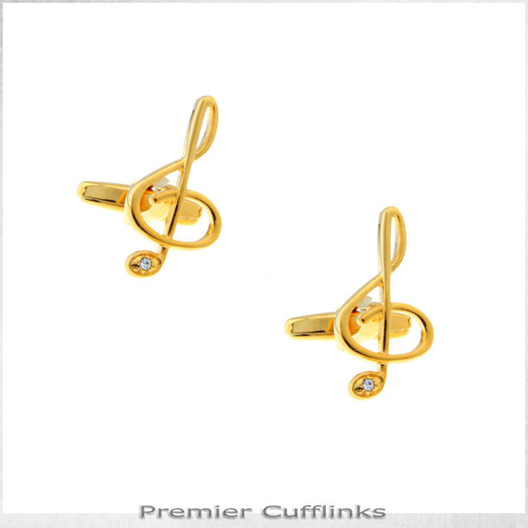 Gold with Gem Inset Treble Clef Cufflinks