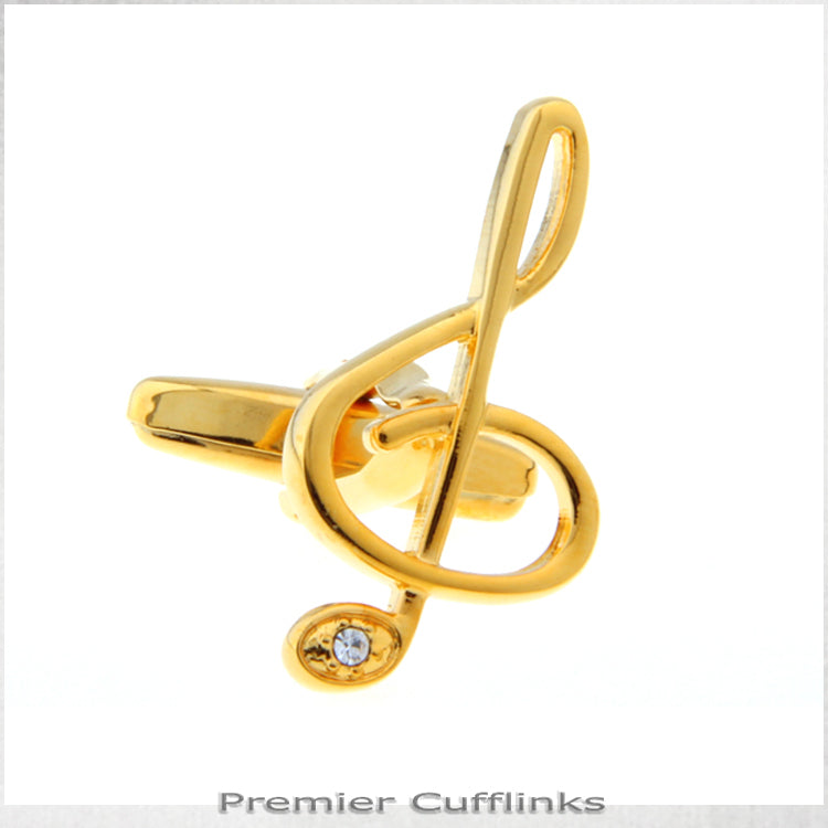 Gold with Gem Inset Treble Clef Cufflinks