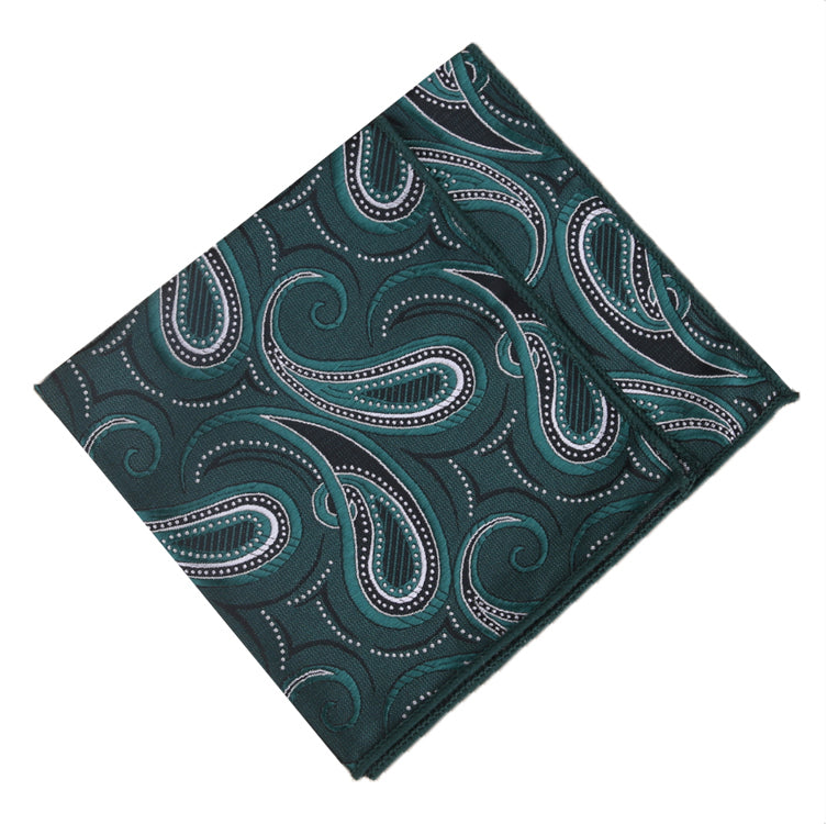 Green and White Paisley Pocket Square