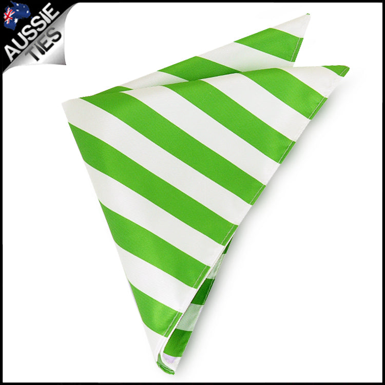 Green & White Striped Pocket Square 