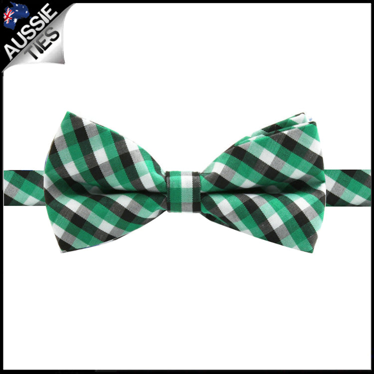 Boys Green, Black and White Check Bow Tie