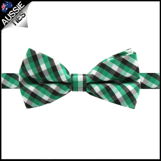 Boys Green, Black and White Check Bow Tie