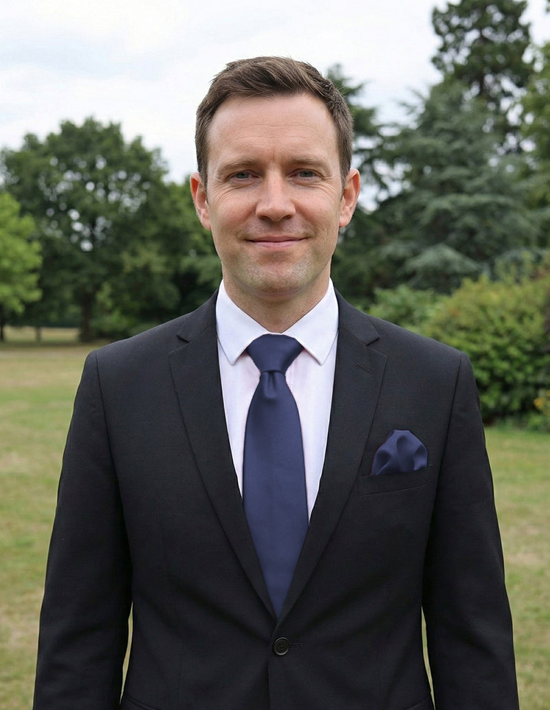 Gun Metal Blue Tie and Pocket Square Set