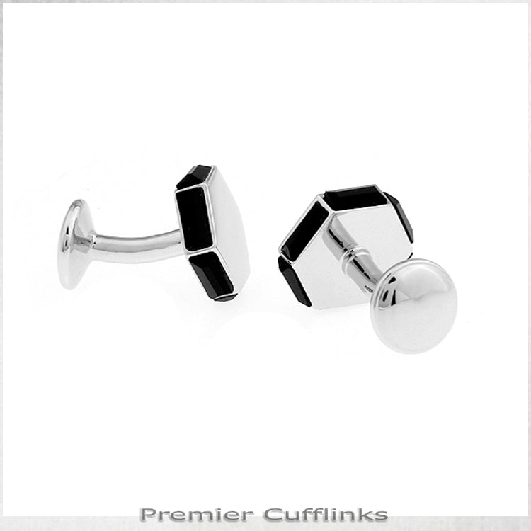 Hexagonal with Black Edged Insets Cufflinks