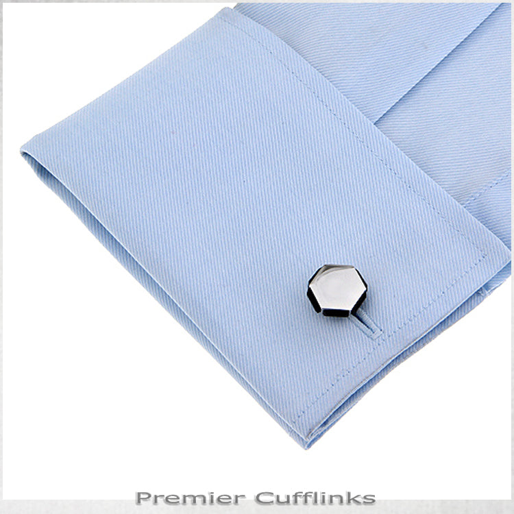 Hexagonal with Black Edged Insets Cufflinks
