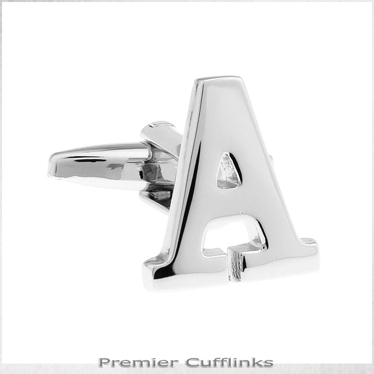Single Initial A Silver Cufflink