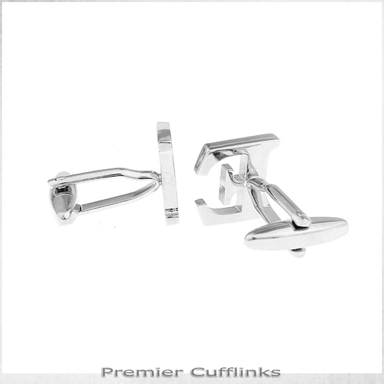 Single Initial E Silver Cufflink