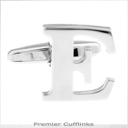 Single Initial E Silver Cufflink