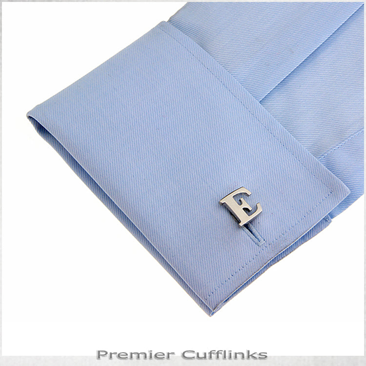 Single Initial E Silver Cufflink