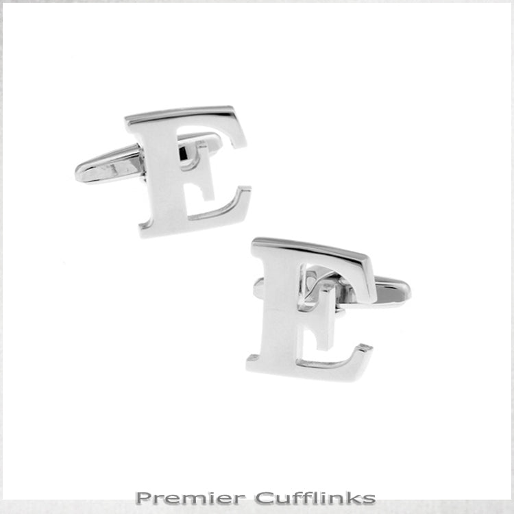 Single Initial E Silver Cufflink
