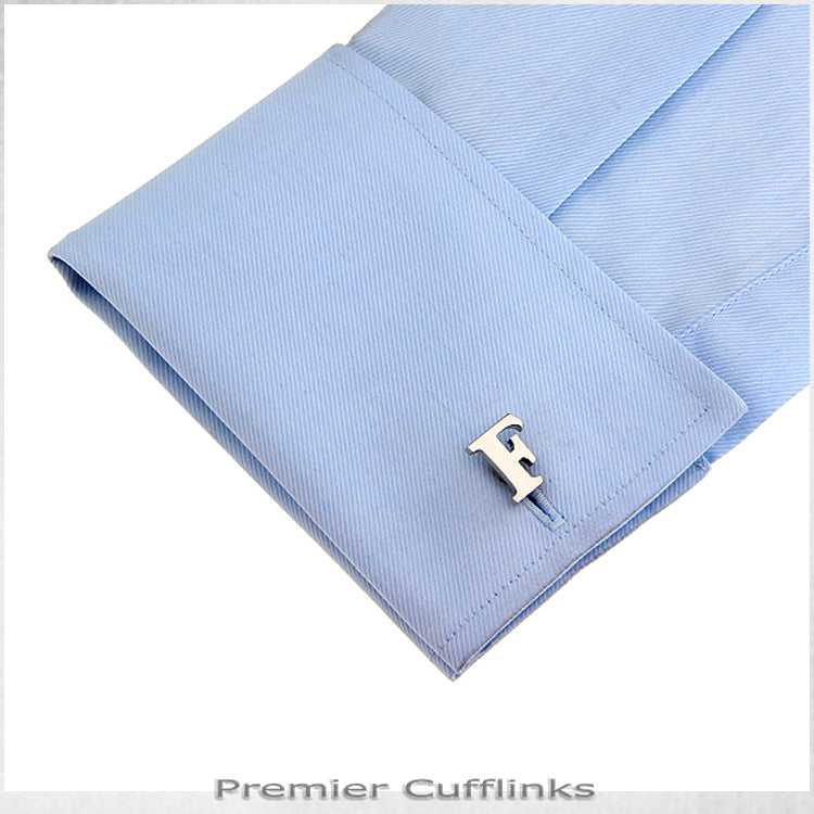 Single Initial F Silver Cufflink