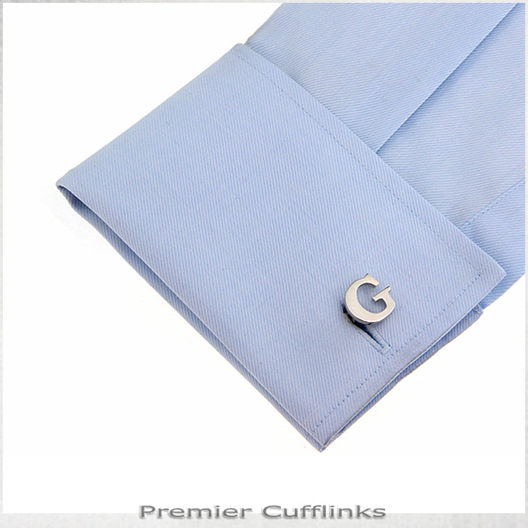 Single Initial G Silver Cufflink