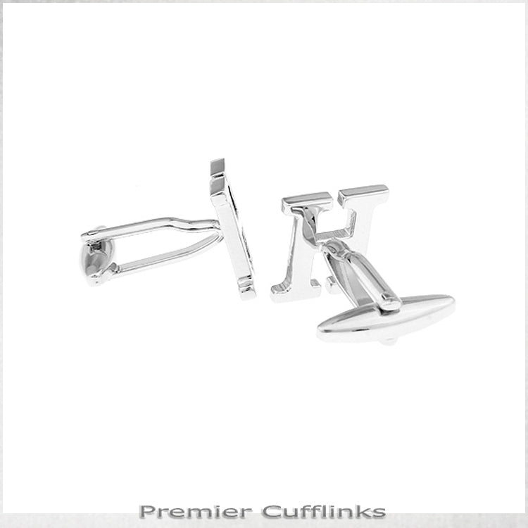 Single Initial H Silver Cufflink