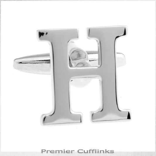 Single Initial H Silver Cufflink