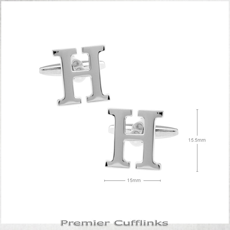 Single Initial H Silver Cufflink