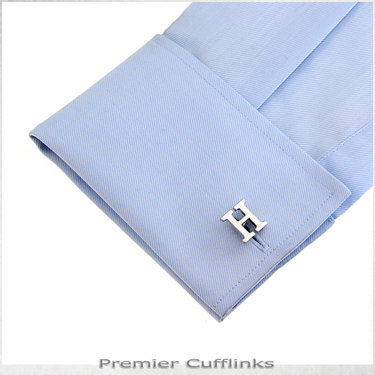 Single Initial H Silver Cufflink