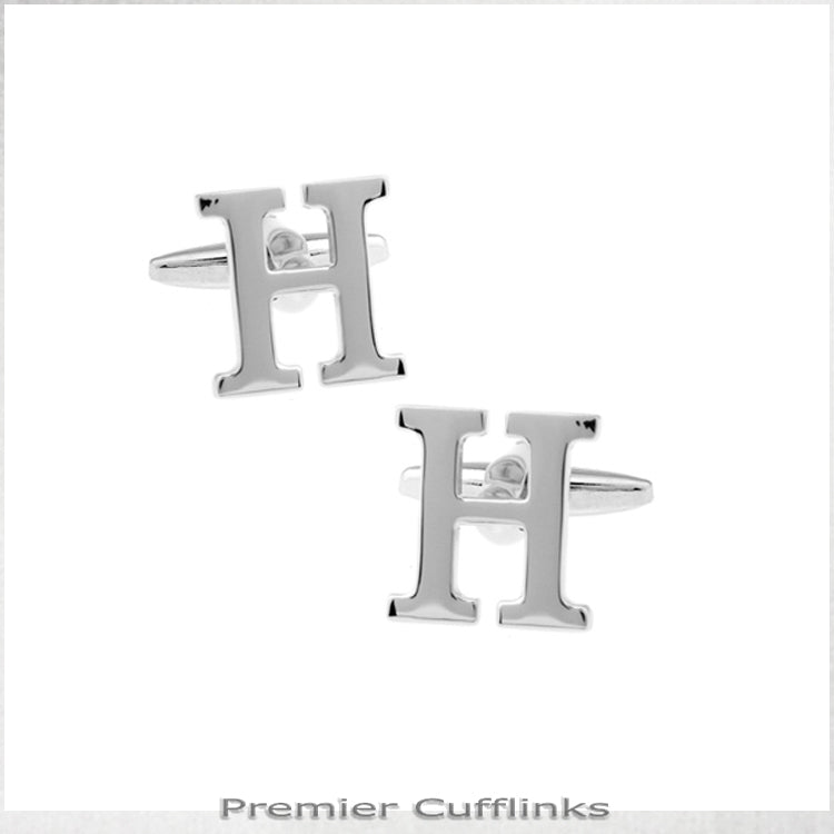 Single Initial H Silver Cufflink