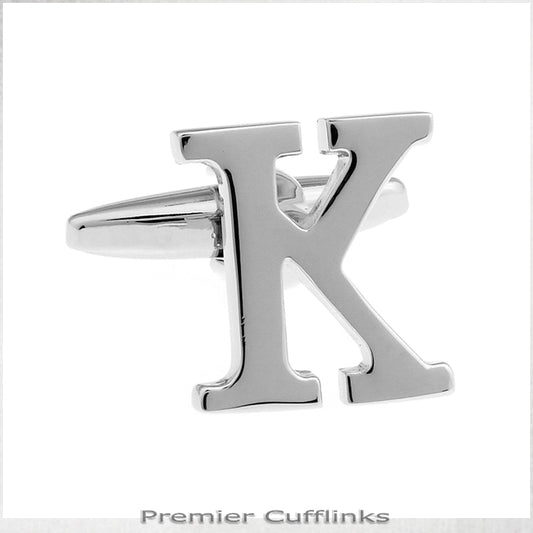 Single Initial K Silver Cufflink