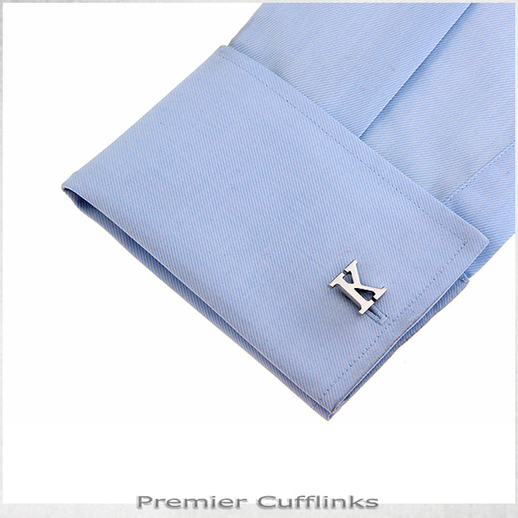 Single Initial K Silver Cufflink
